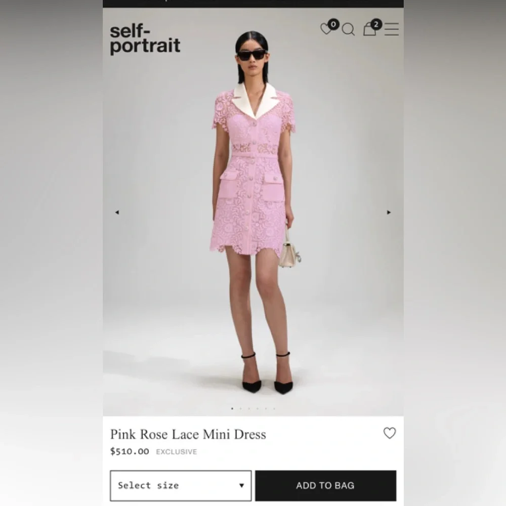 Self Portrait Pink Rose Lace Mini Dress - Picture 2 of 4